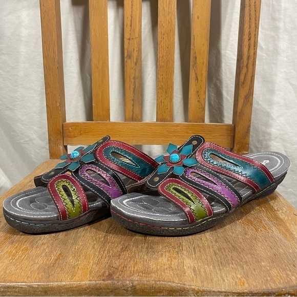 Socofy Women's Sandals Slip On Slides Multicolored Boho Artsy Size EU 42/ US 11 - Picture 4 of 9